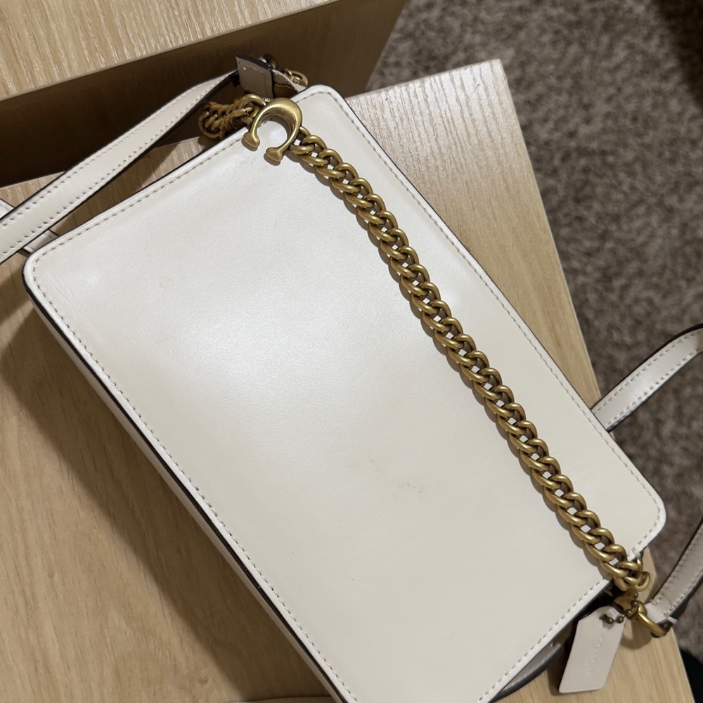 Coach Cream Leather Crossbody Bag with Gold Chain
